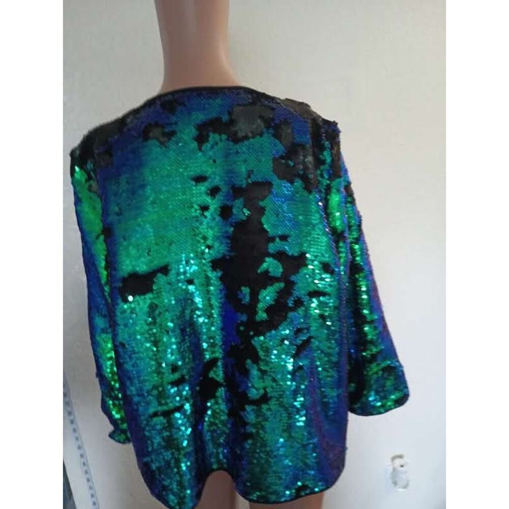 Stella Green Blue Sequin Open Front Jacket Size L W011 - Picture 8 of 9